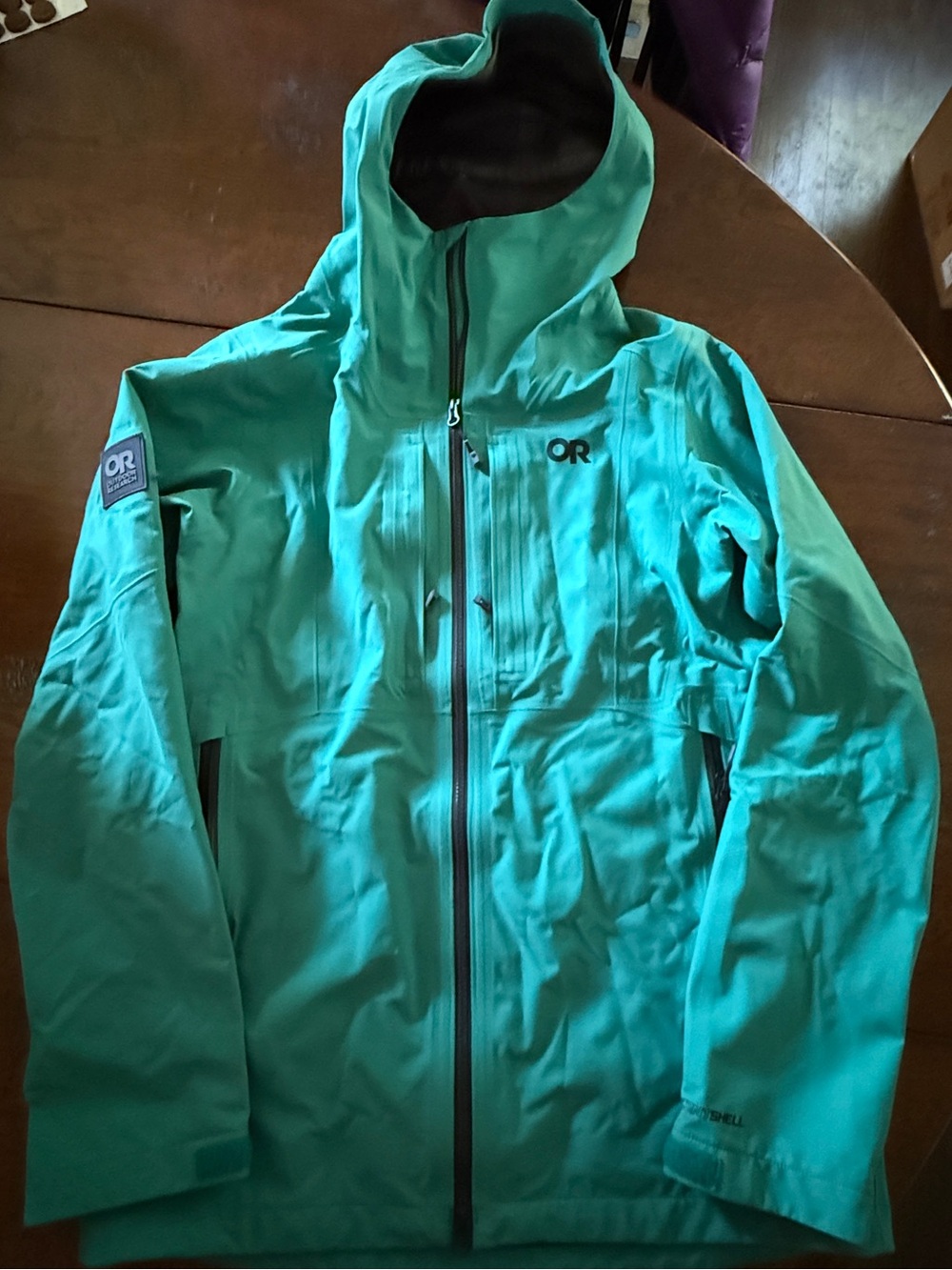 Outdoor Research Teal Green Hooded Shell Jacket